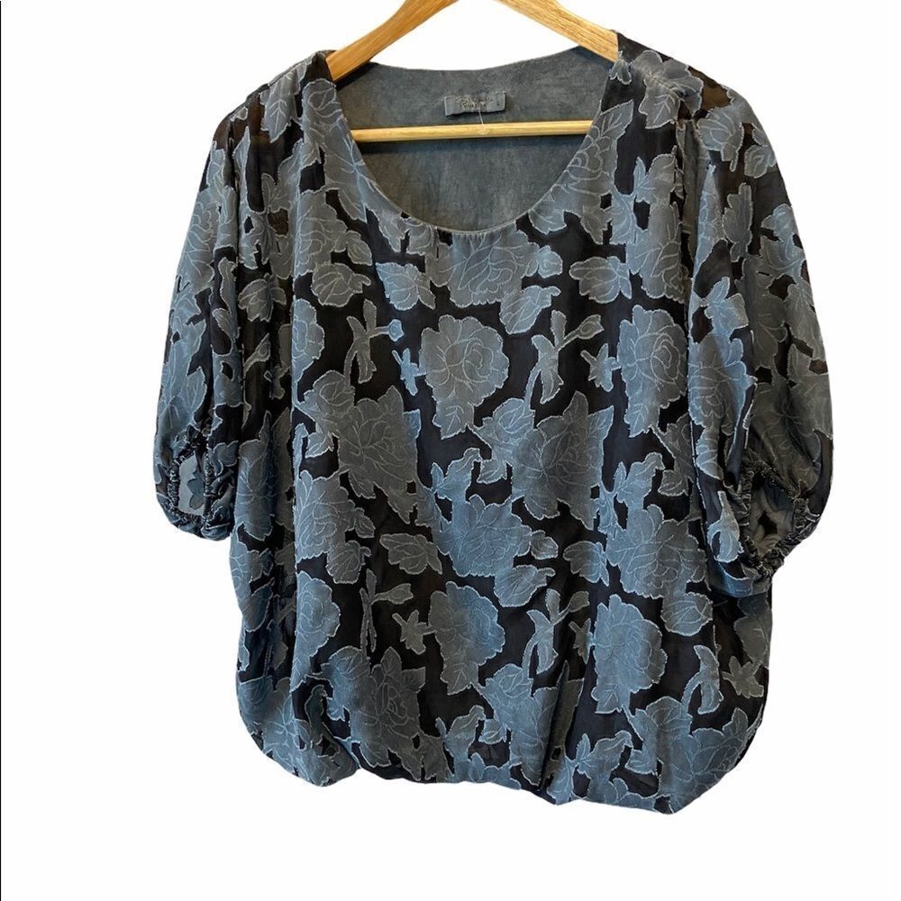 Blue Rose Burnout Balloon Short Sleeve Top S